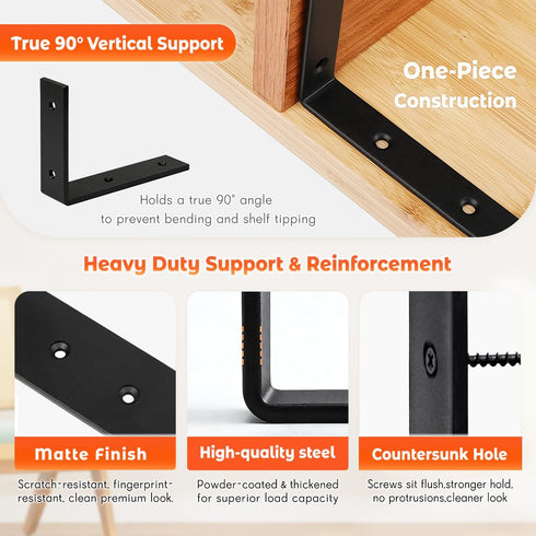 WINKER 8 Inch 8 Inchx8 Inchx1.5 Inch Shelf Bracket Heavy Duty Black Brackets for Shelves Corner L Bracket for Wall