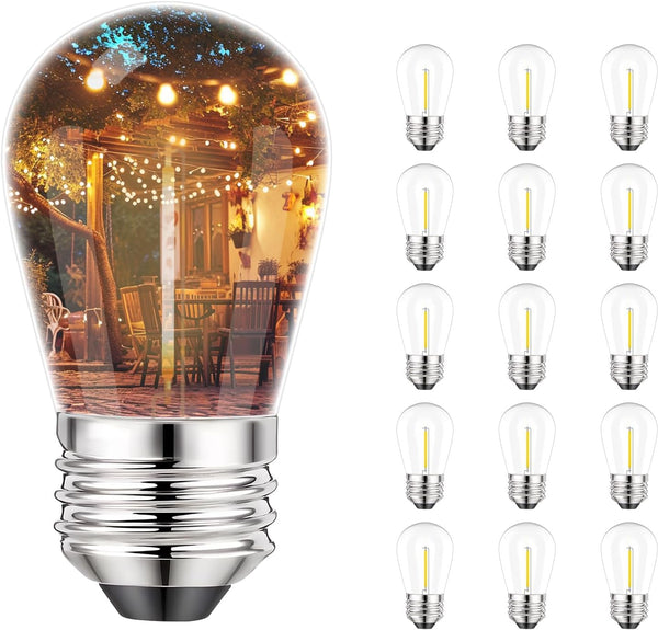 Svater S14 LED Bulbs for Outdoor String Light, E26 Base, 1W Equal to 11W Incandescent, 2700K Warm White, 15 Pack
