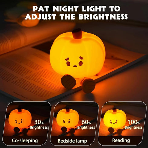 Generic 3 Dimmable Cute Pumpkin LED Night Light, Level Nursery Nightlight, Silicone Soft Light Lamp Gift, Rechargeable