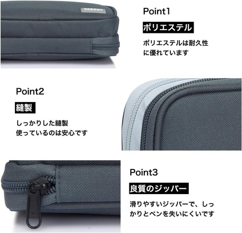 VASCHY Pencil Case, Medium Size Pen/Pencil Holder Pouch Bag with Double Zippers for School/Medical Gear (Gray)