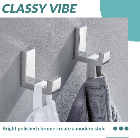 APLusee Polished Chrome Towel Hook 2 Pack, 304 Stainless Steel Wall Mounted Robe Hook