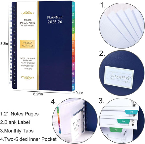 Planner 2025-2026 - Academic Planner Weekly and Monthly with Tabs, July 2025 - June 2026, 6.25" × 8.3"