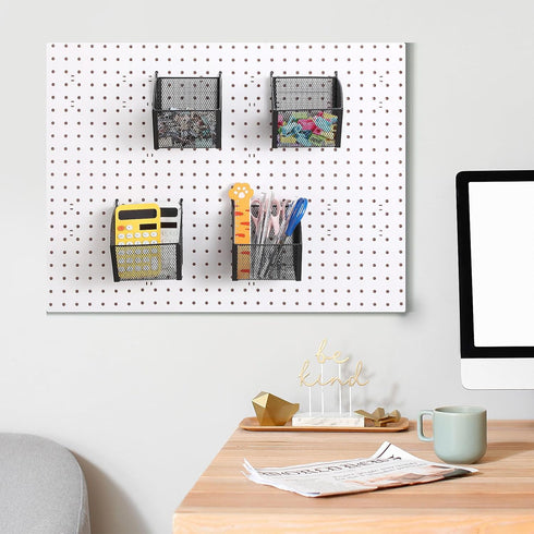 4 Pack Metal Wire Pegboard Baskets, Hanging Wall Mount Storage Bins, Pegboard Containers for Office Workshop Organizing