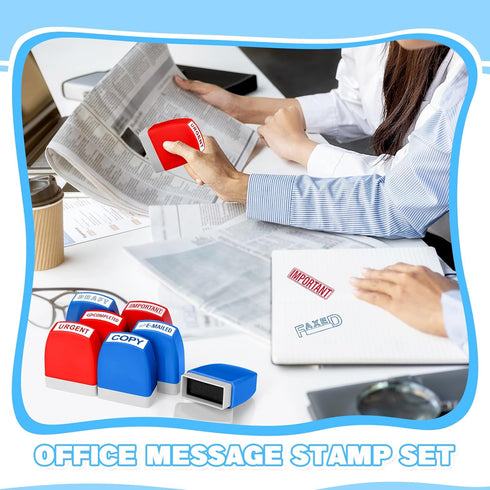 Crtiin 16 Pcs Self Inking Rubber Stamp Set for Office Message Supplies (Red, Blue) - Completed Faxed Scanned