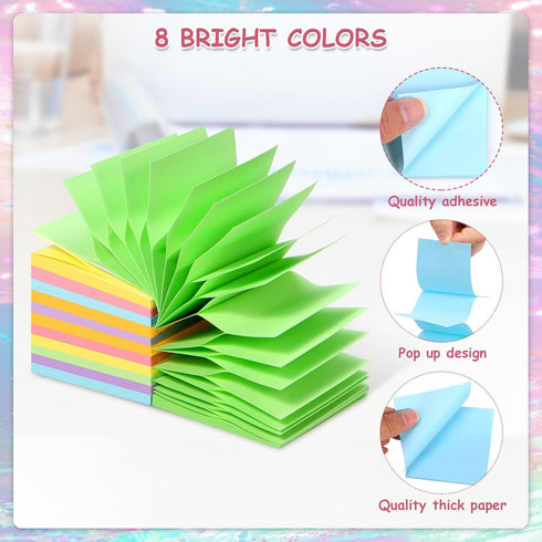 Pop Up Sticky Notes (32 Pads) - 3x3 Refills, 8 Bright Color Self-Stick Note Pads, 1600 Sheets for Home, Office, School