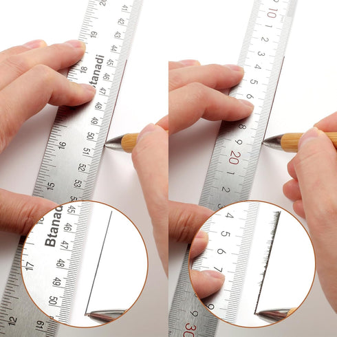 Metal Ruler 24 Inch, Stainless Steel Non Slip Straight Edge Ruler with Cork Backing for Woodworking