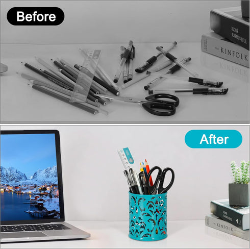 EasyPAG Metal Round Pen Holder 2 Pack - Dark Teal Desk Pencil Organizer for School & Office
