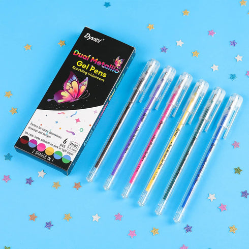 Dyvicl Dual Metallic Gel Pen, Liquid Glitter Iridescent Gel Pen for Adult Coloring, Doodling, Drawing, Scrapbooking, Card Making, Illustrations, Designs, Journaling, Set of 6 by Dyvicl