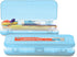 Enday Pencil Box Blue, Plastic Double Deck Pencil Case with 7 Compartments for Home and Office