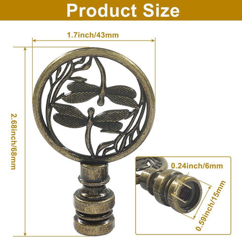 Zorfeter 2 PCS Double Dragonflies Lamp Finial, Antique Bronze Decorative Finial Antique Brass Lamp Shade Toppers