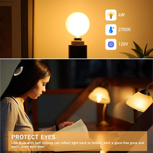 G16.5 Bulb 40w 4W Bulb,Dimmable E12 Bulb,Round Bulbs 2700K 400LM,Pack 6 LED Light Equal Type G Frosted Globe Candelabra