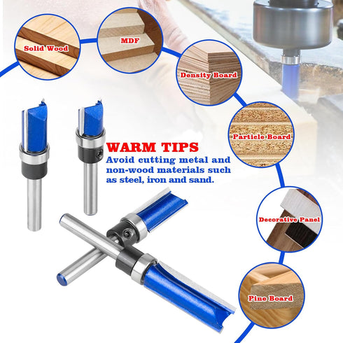 1/4 Inch 3/4" Length,1/2" Pattern Flush Trim Router Bits Shank, Cutting Cutting Diameter, Bottom Bearing Carbide Flush