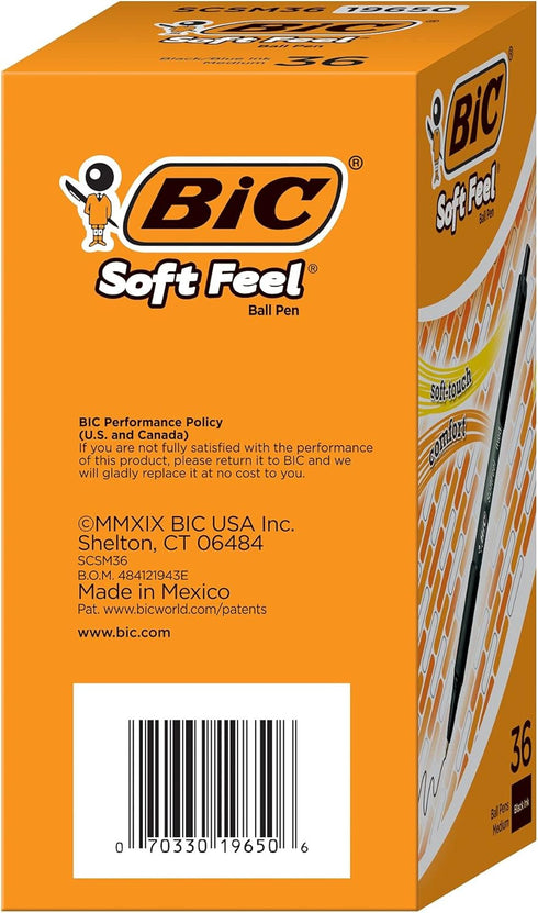 BIC Soft Feel Black Retractable Ballpoint Pens, Medium Point (1.0mm), 36-Count Pack, Black Pens With Soft-Touch Comfort Grip