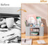 Marbrasse Pen Organizer with 2 Drawers, Multi-Functional Desk Holder with 5 Compartments for Office Art Supplies