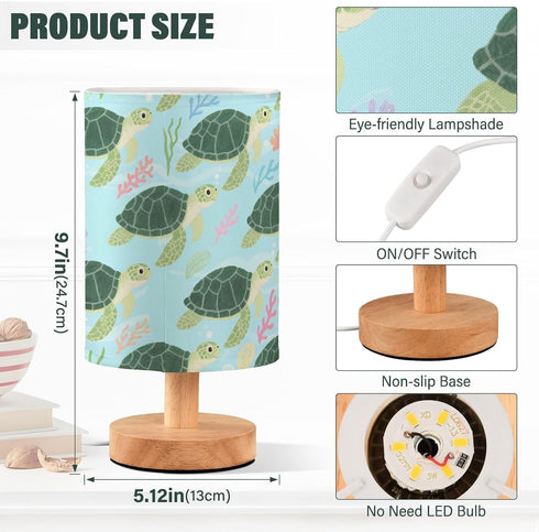 AEYIHKSE Sea Turtle Coral Small Desk Lamp for Bedroom Nightstand Bedside Lamps with USB Table Lamp with Fabric Night