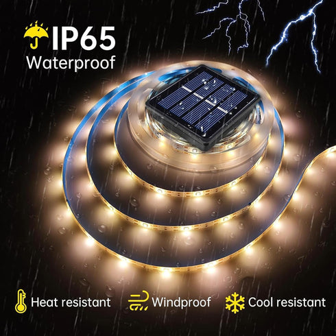 10FT 3000K 8 1 Pack Solar LED Strip Lights Outdoor Solar Powered Rope Light Waterproof Cuttable Tape Lighting Warm