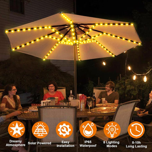 8 8 3V 112 ZNYCYE Solar Umbrella Lights, Strands Patio Umbrella Lights Outdoor with Modes Solar Panel Clip Led Outdoor