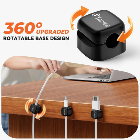 Yocice 12Pack Rotatable Cord Organizer,Spring Cable Clips Desk Cable Management Cord Holder Adhesive Phone Charger Cord