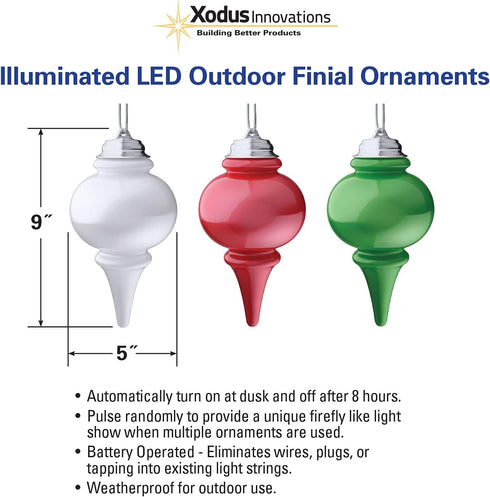 WP660 Battery Powered Hanging Decorative Outdoor Light - 8" Finial with Sensor, Green