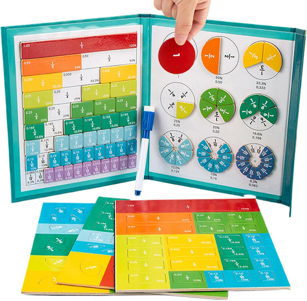 Nuiorfty Magnetic Fraction Tiles 1 Set Educational Colorful Fraction Manipulatives with Magnetic Snap