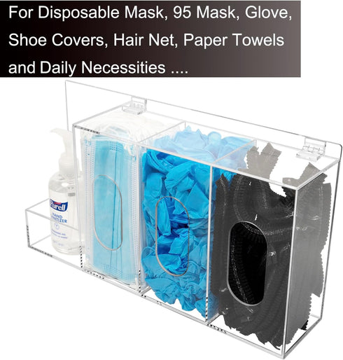 4 SEANADO Hand Sanitizer and Glove Holder Dispenser with Lid, Clear Acrylic Compartments Hygiene Station for Disposable