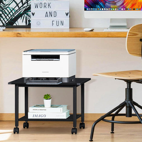 Lerliuo 2-Tier Under Desk Printer Stand, Industrial Mobile Printer Table with Storage Shelf and Steel Frame, Rolling