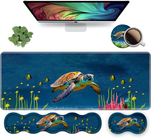 Ergonomic Keyboard Wrist Rest and Mouse Pad Wrist Rest Set, Large XXL Gaming Mousepad 31.5"x11.8", Sea Turtle