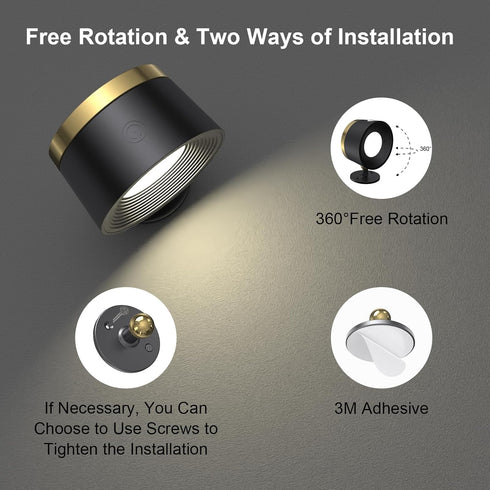 Set 3 13 Dimmable 360 (1 LED Wall Sconces of Two, Rechargeable Battery Operated Wall Lights with Remote, Wall Lamp