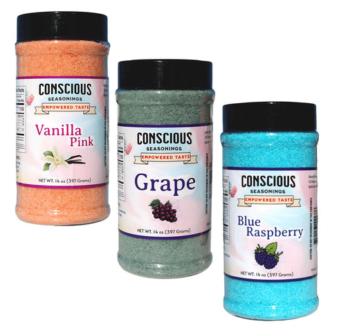 3-Pack 14oz 50 Grape, Pink Vanilla & Blue Raspberry Flavored Flossugar - Jars - Cotton Candy Cones - Ready-to-Use