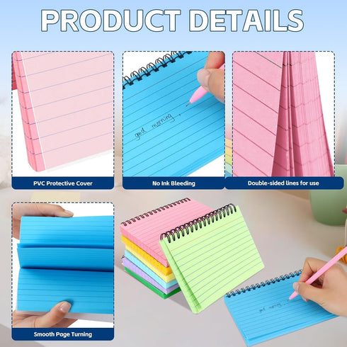 Tecmisse 400PCS 4x6, 8 Index Cards Spiral Ruled Colorful Flash Cards with Waterproof Covers Note Cards Colors