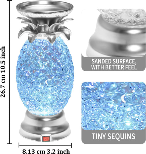 9.5" Silver(Pack 2) YAKii Pineapple LED Color Changing Shine Lamp,Swirling Water Waves Lamp Kid Safe Battery/USB Cable