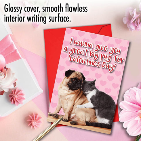 NobleWorks Funny Valentine's Day Card - Animal Love, Cute Valentines Card with Envelope - Great Big Pug