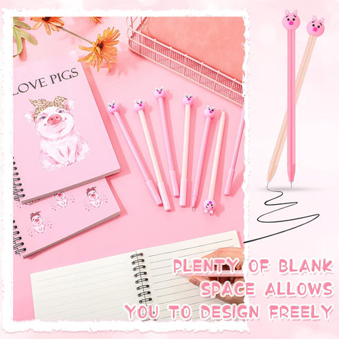 Kosiz 11 Pcs Pig Gifts - 8 Pcs Pig Gel Pens & 3 Pcs Pig Spiral Notebook, Cute Pig Stationary Gift for Women Girls