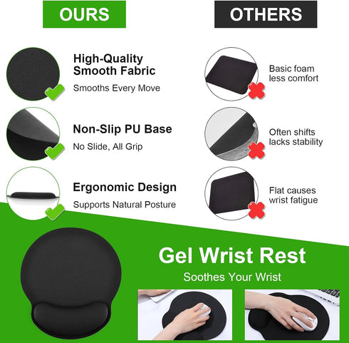 Tobeelec 6 Pcs Ergonomic Mouse Pad with Wrist Rest Support, Comfortable Mousepad with Smooth Wrist Support Surface