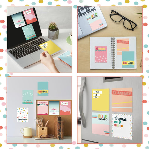 Teling 24 Pcs Rainbow Inspirational Sticky Notes 3 x 4 Inch Spanish Motivational Memo Pads for Nurse Teacher Gifts