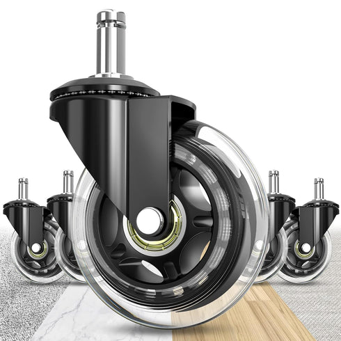 Soontrans Office Chair Wheels Replacement, Rubber Chair Casters for Wood Floor, Set of 5, Heavy Duty Computer Desk Chair