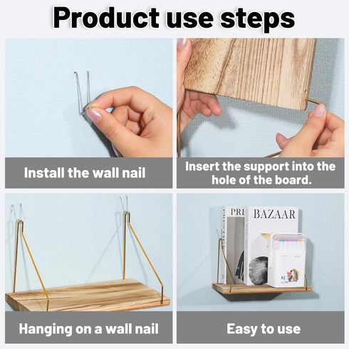 KjsEphitelian 2-Pack Hooks12x6.0in Cubicle Shelf For Fabric Walls With Wooden Cubicle Shelf Hanging Gold Bracket Use