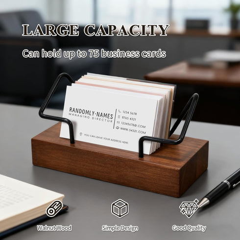 Bershaker 2 Pack Wood Business Card Holder for Desk, Wooden Business Name Card Display Stand Postcard Holder for Office