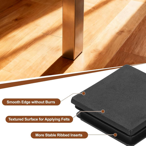 4 50mm/1.97" uxcell Pcs Square Plastic Plugs with Furniture Felt Pad, Tubing End Caps Furniture Leg Inserts for Metal