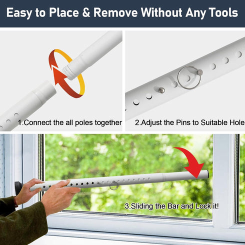 USDeikour 18-50inchs Bar,1.18Childproof Sliding Glass Door Lock - Adjustable Sliding Door Security Bar&Window Security