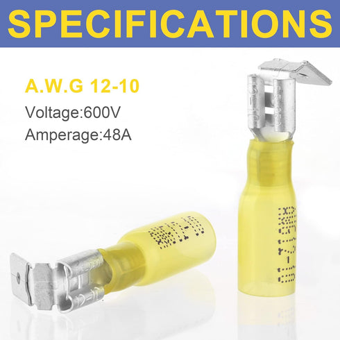 haisstronica 120 PCS Yellow Heat Shrink Piggyback Spade Connectors, 12-10 AWG Quick Disconnect Piggyback Terminals