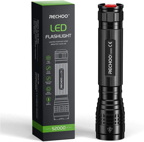 RECHOO S2000 High-Powered LED Flashlight, 2000 High Lumens, Zoomable, Water Resistant, 3 Modes for Outdoor