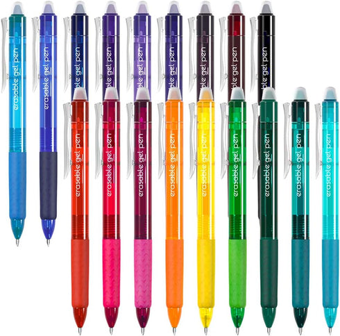 Vanstek 18 Colors Retractable Erasable Gel Pens, Fine Point (0.7) for Drawing Writing Planner Crossword Puzzles