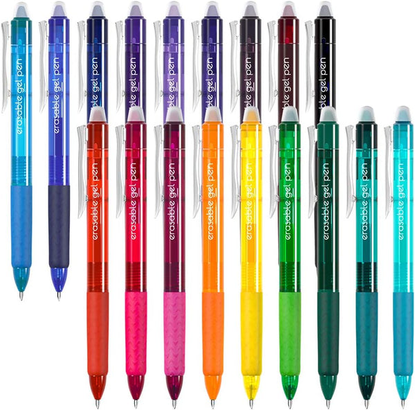 Vanstek 18 Colors Retractable Erasable Gel Pens, Fine Point (0.7) for Drawing Writing Planner Crossword Puzzles