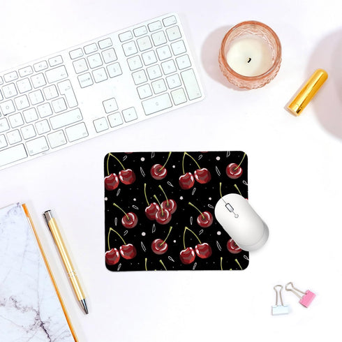 Cherry Print Black Mouse Pads,Funky Cherry Personalized Mouse Mat Design,Small Mouse pad for Desk Home Office Gaming Working,Home Decor Accessories Office Supplies,9.5x7.9 inches by QIYUHOY