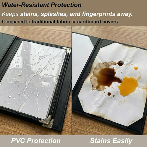 8.5 11, 2 Pack 4 8 Restaurant Menu Covers x Menu Holder Faux Leather Menu Book with Clear PVC Sleeves, Page View