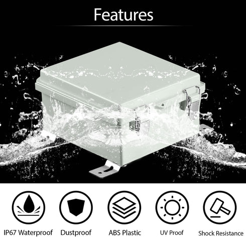 LeMotech Electrical Box, IP67 Waterproof Hinged Cover Junction Box, ABS Plastic Enclosure with Mounting Plate, Grey
