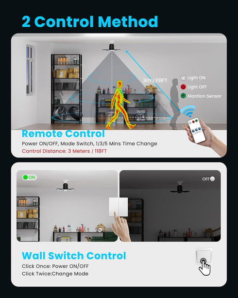 Wufy 8000LM, Bulbs, Bulb Motion Sensor Garage Lights Deformable Motion Activated LED Garage Ceiling Light Sensor Lights