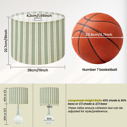DERUINVAIO 1 Pack Lamp Shade Lampshades Elegant sage green cream vertical stripes for Drum Lamp shades for table lamps