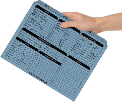 Blue Real Estate Folders, 25 Preprinted Property Listing Folders, 9 5/8" x 11 3/4" Seller Buyer Checklist